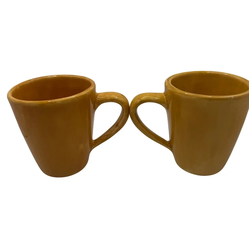 Pottery Barn Yellow Glazed Coffee Mugs Set of 2 Handcrafted Stoneware Latte Cups